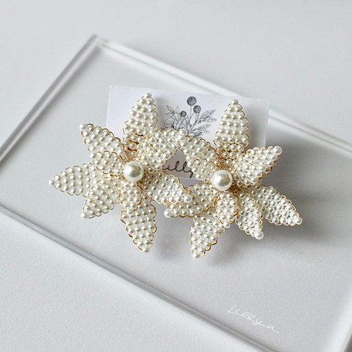 300 ゴールド　プレート　パール　ピアス　イヤリング　ハンドメイド　結婚式 ウェーブパールシャワーイヤリング(ピアス)♡ 結婚式