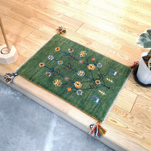 ギャッベ 42×58cm ペルシャ絨毯 手織り ギャベ 玄関マットラグ 絨毯