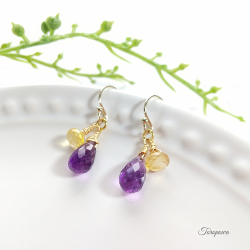 天然石ピアス 14kgf パープルアゲート スピネル 天然石ピアス 14kgf