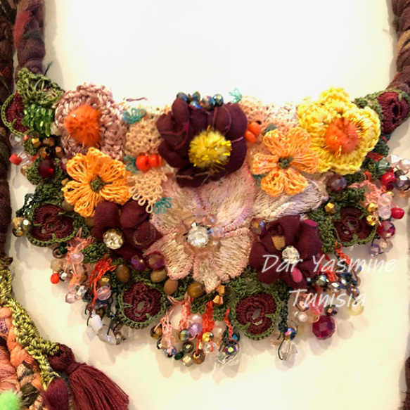 トルコ伝統工芸　oya刺繍　ラリエットネックレス　「まっさらは可能性」 ラリエット108 2枚目の画像