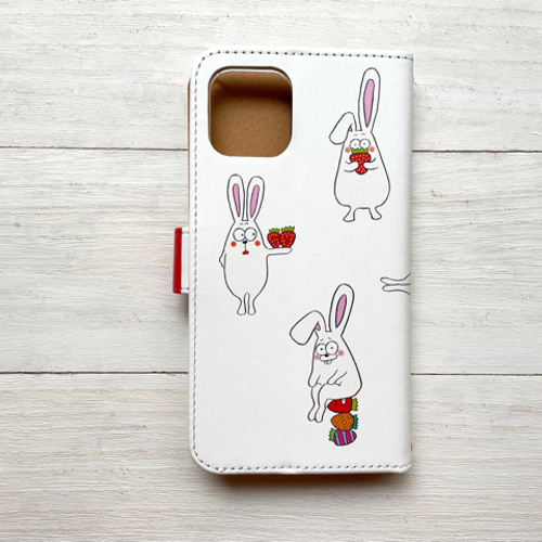 スマホケース うさぎとイチゴ 手帳型 かわいい iPhone android 