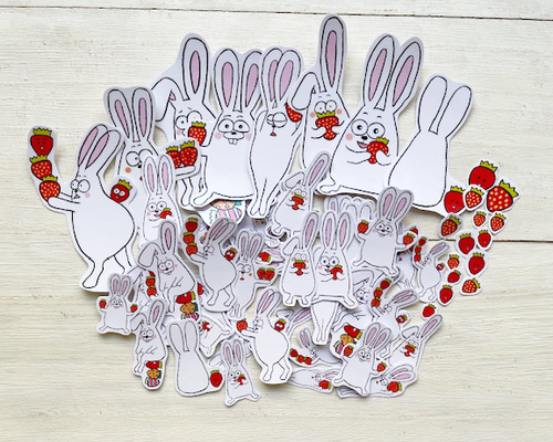 フレークシール シール ステッカー うさぎとイチゴ かわいい シール