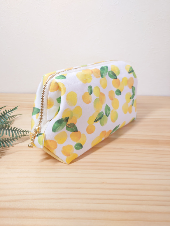 大きめしっかり＊ワイヤーポーチ  [内ポケット付き] 柚子＊イエロー 2枚目の画像
