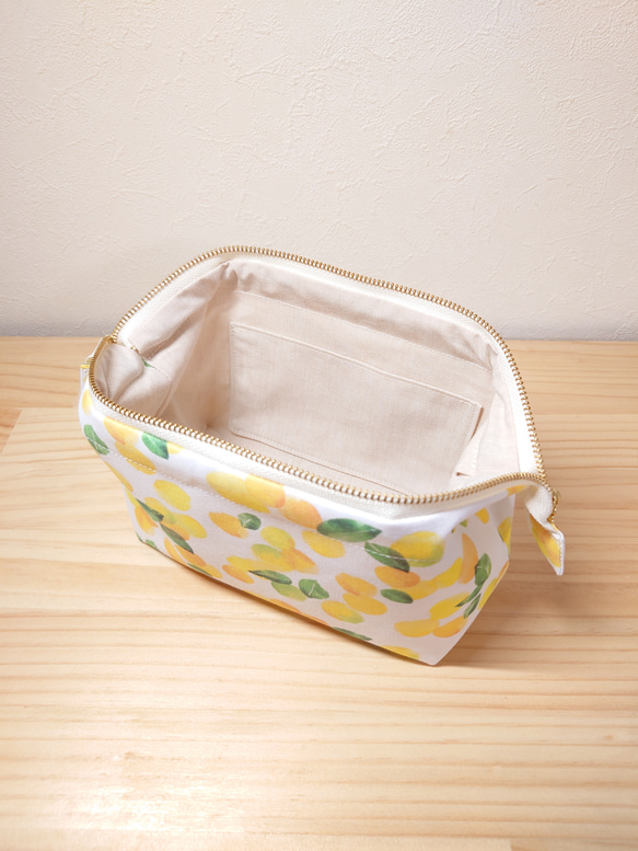 大きめしっかり＊ワイヤーポーチ  [内ポケット付き] 柚子＊イエロー 4枚目の画像