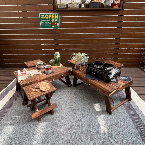 ピクニックテーブルセット　ブラウン　4人掛け　アウトドア　折り畳み収納可能 Amazon.co.jp: キャンプテーブルセット 折りたたみ 4人掛け