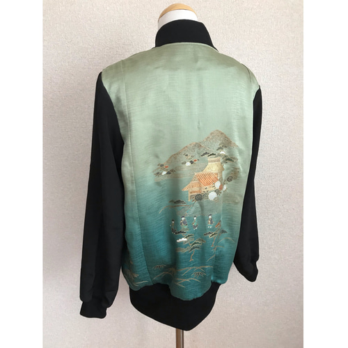 16☆訪問着☆着物リメイク ☆レディースM☆ブルゾン☆スカジャン