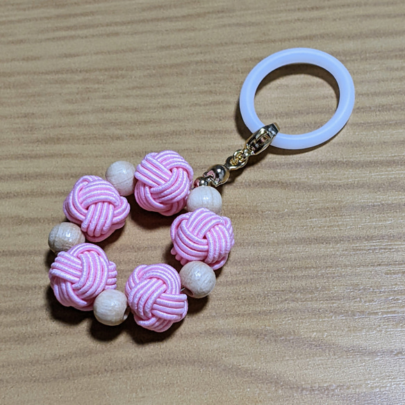 水引×ウッドビーズの輪っか 桜色 アンブレラマーカー/ストラップ