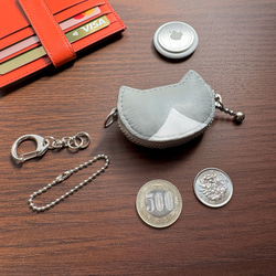 猫型コインケース 14グレー猫/グレー白［超ミニ,ネコ,革,小銭入れ