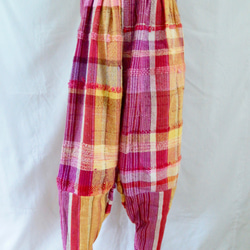 さをり織り　★手織りのサルエルパンツ★　さおり織り　秋冬　ピンク　イエロー　ユニーク　一点物　個性的 3枚目の画像