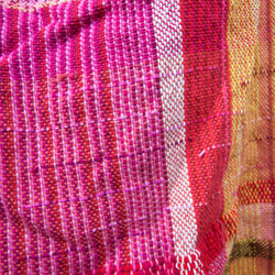 さをり織り　★手織りのサルエルパンツ★　さおり織り　秋冬　ピンク　イエロー　ユニーク　一点物　個性的 7枚目の画像