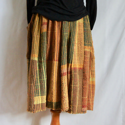さをり織り　★手織りのスカート★　さおり織り　秋冬　茶色　ブラウン　ユニーク　一点物　個性的 3枚目の画像