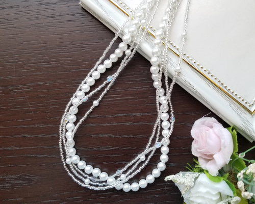 オケージョン卒業入学式結婚式に　ハンドメイドレースビーズチョーカーネックレス niana パーティー アクセサリー ネックレス ビジュー チョーカー