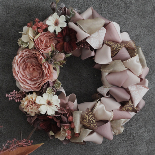 秋色リース : 大人 可愛い ギフト ハロウィン ニュアンス カラー