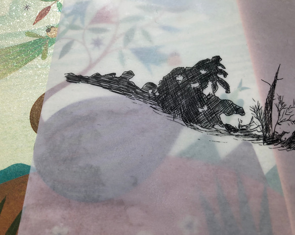 手作りブックカバー　ロウ引き『おやすみのじかん』 3枚目の画像