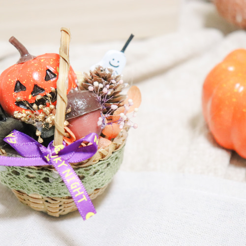 プリザーブドフラワー ハロウィンミニかごフラワー インテリア雑貨