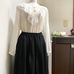 絹　黒に草花模様　フレアスカート　ポケット付き　ロング　着物リメイク　249 10枚目の画像