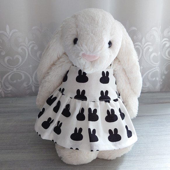 ラスト】◇モノトーンうさぎさんのワンピース*ぬいぐるみ服