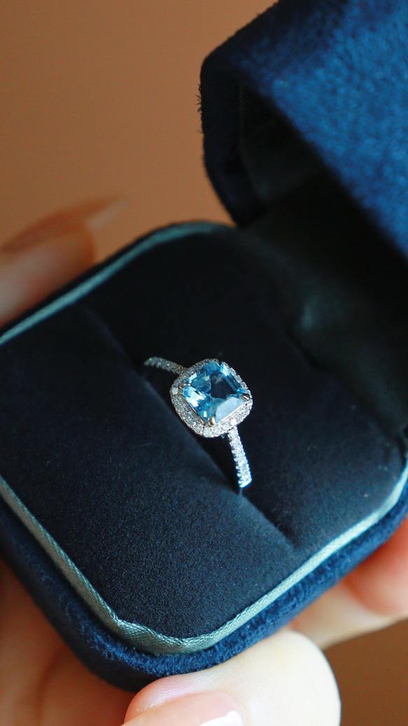 天然ダイヤモンド付きアクアマリンリングk18 指輪・リング パール  