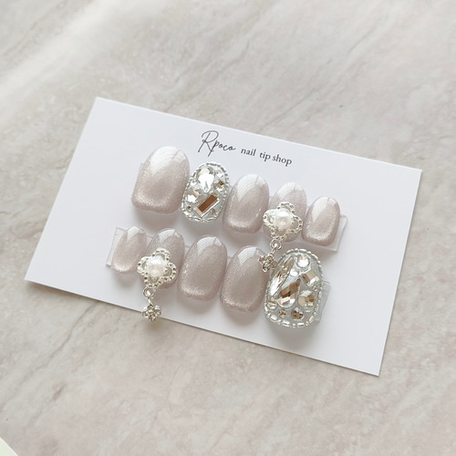 マグネットネイル『 ピンクグレージュ 』 チャーム ストーン埋めつくし  