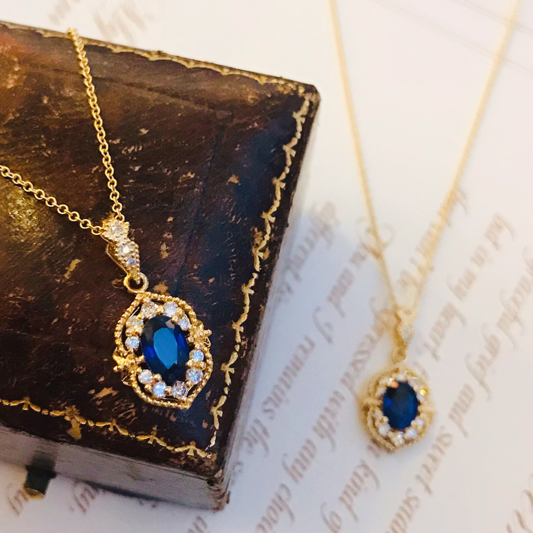 天然ダイヤモンド付きサファイアペンダントk18 ネックレス