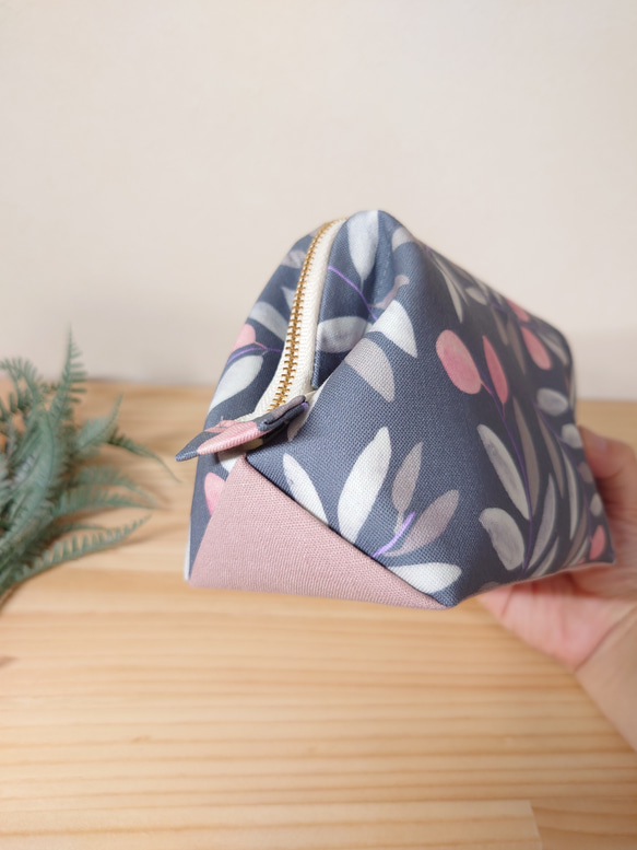 大きめしっかり＊ワイヤーポーチ  [内ポケット付き] olive＊グレイッシュネイビー オリーブ 7枚目の画像