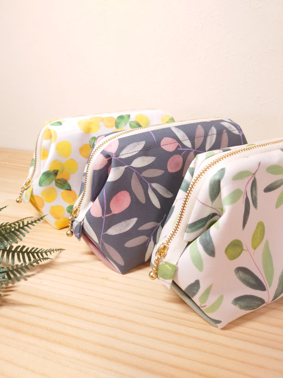 大きめしっかり＊ワイヤーポーチ  [内ポケット付き] olive＊グレイッシュネイビー オリーブ 10枚目の画像