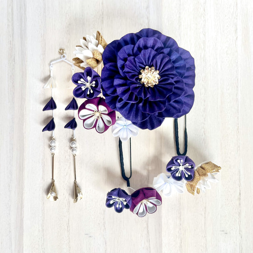 在庫整理セール 絹の大きな紫牡丹の髪飾り 七五三 成人式 かんざし