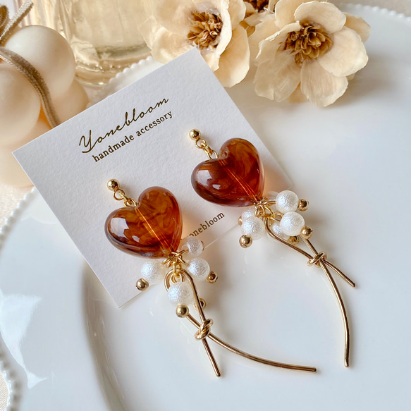 べっ甲ハート揺れるピアス♡イヤリング サージカルステンレス 結婚式 