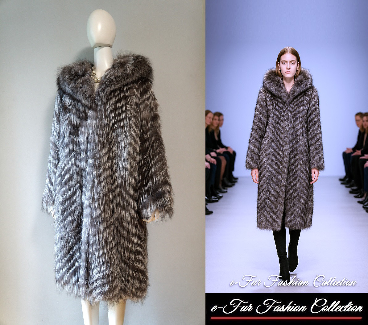 主役オーラが漂う☆セレブリティなシルバーフォックスファーロングコート　フード付　本物毛皮コート　一点物リアルファーコート