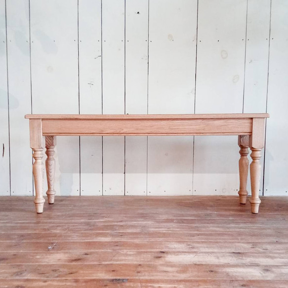 ホワイトオーク無垢材 ターンドレッグベンチ ろくろ足アンティークベンチ オーダーメイド家具 エイジング仕上げ オールド 