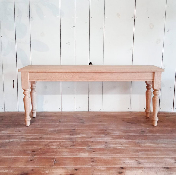 ホワイトオーク無垢材 ターンドレッグベンチ ろくろ足アンティークベンチ オーダーメイド家具 エイジング仕上げ オールド 