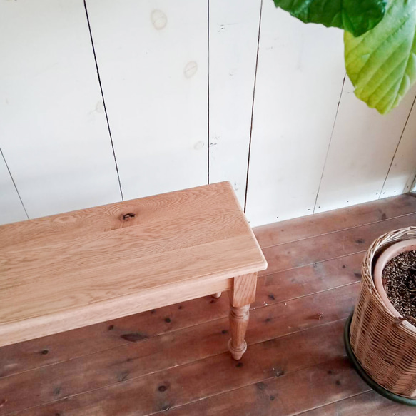 ホワイトオーク無垢材 ターンドレッグベンチ ろくろ足アンティークベンチ オーダーメイド家具 エイジング仕上げ オールド 