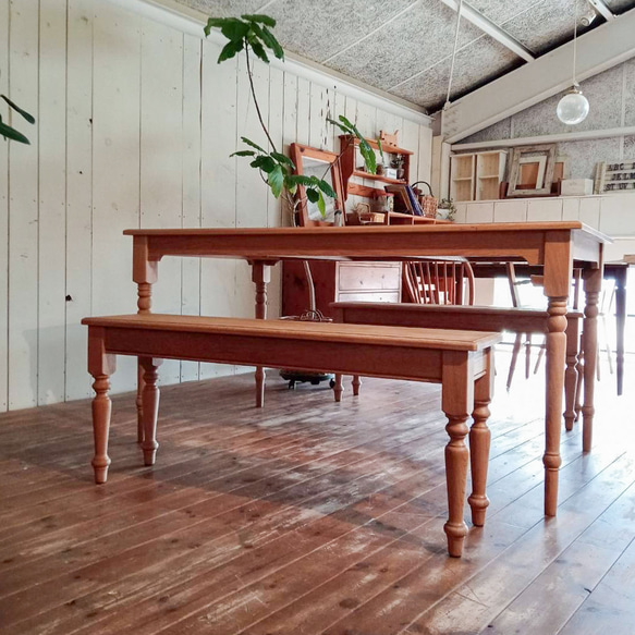 ホワイトオーク無垢材 ターンドレッグベンチ ろくろ足アンティークベンチ オーダーメイド家具 エイジング仕上げ オールド 