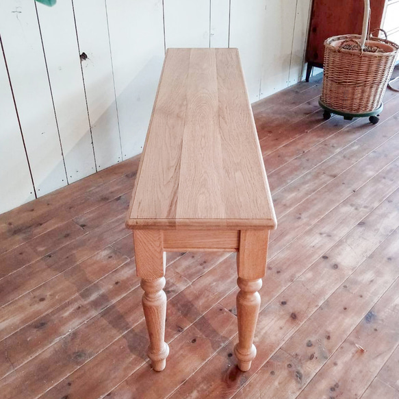 ホワイトオーク無垢材 ターンドレッグベンチ ろくろ足アンティークベンチ オーダーメイド家具 エイジング仕上げ オールド 