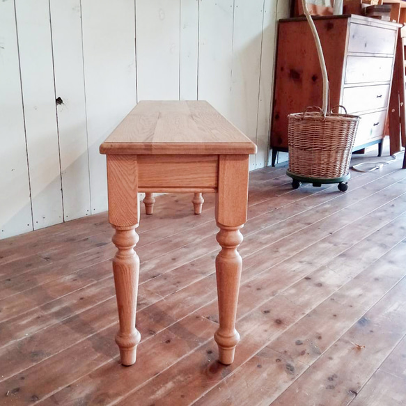 ホワイトオーク無垢材 ターンドレッグベンチ ろくろ足アンティークベンチ オーダーメイド家具 エイジング仕上げ オールド 