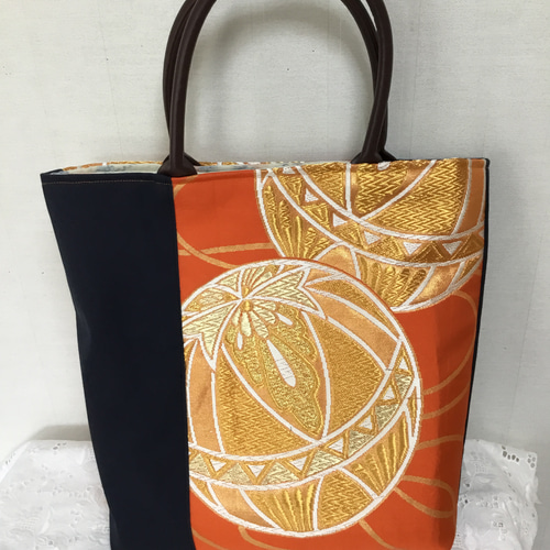 ハンドメイド・リメイク帯・トートバッグ・大きめ・水筒・A4ファイル・かのん7 ハンドメイド・リメイク帯・トートバッグ・大きめ・水筒・A4