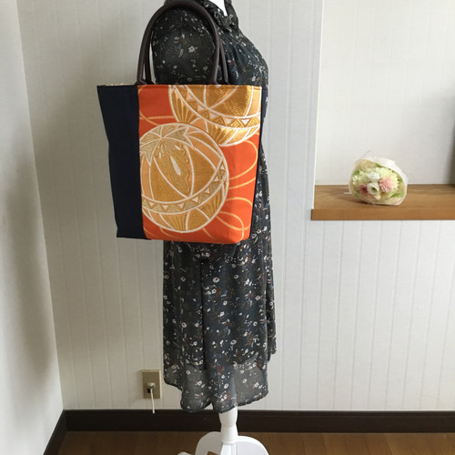 ハンドメイド・リメイク帯・トートバッグ・大きめ・水筒・A4ファイル・かのん7 ハンドメイド・リメイク帯・トートバッグ・大きめ・お出掛け