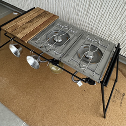 フラットバーナ－テーブルアイアンigtテーブル ミディアムウォルナット色 4枚目の画像