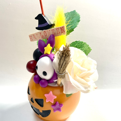 ☆ハロウィンかぼちゃ入りうさぎちゃんとフラワーアレンジ (受注生産