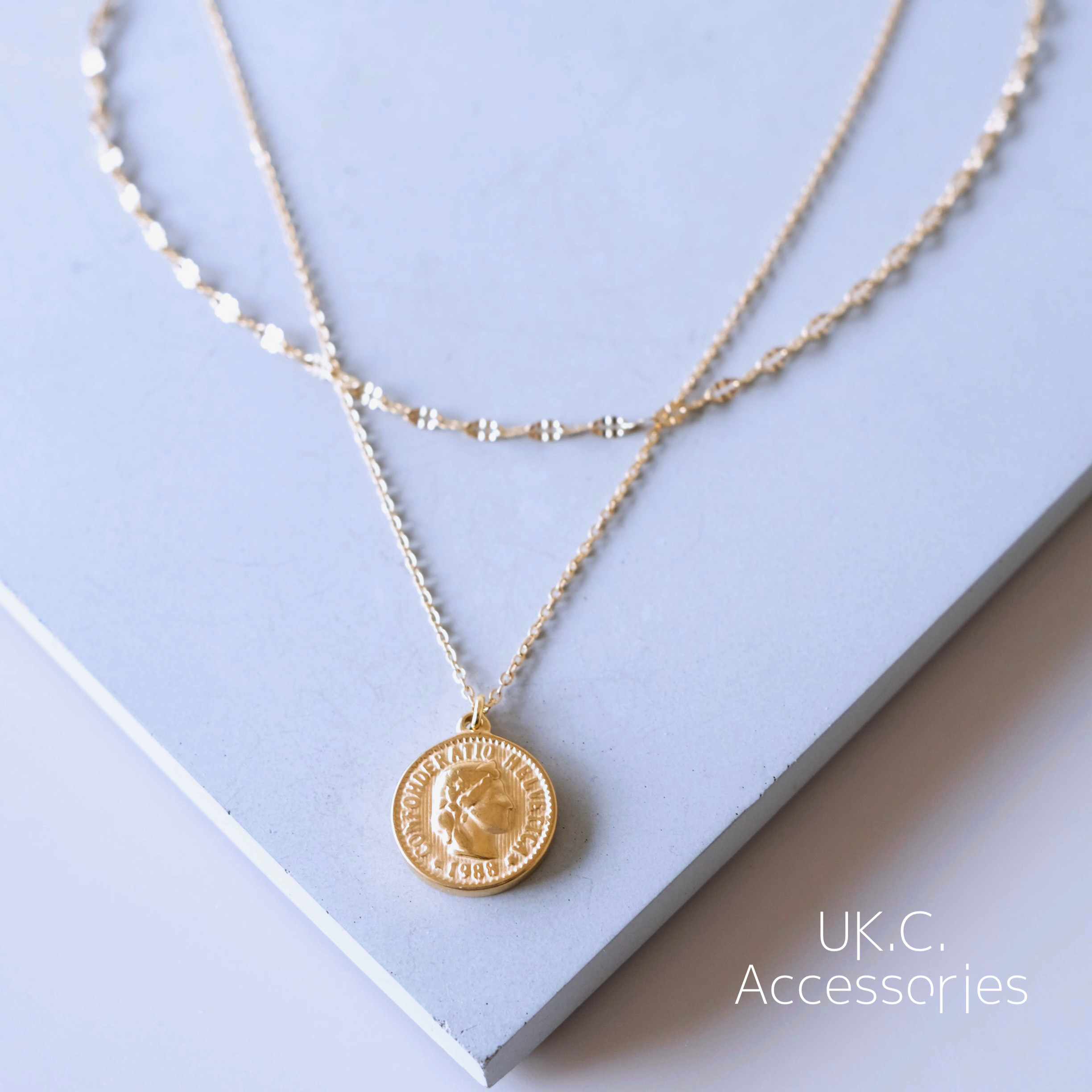 オールサージカルステンレス ネックレス コイン 選べる2カラー（ゴールドorシルバー）ロングネックレス