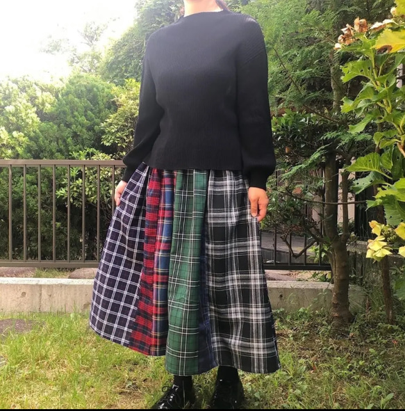 いろいろチェック の カラフル かわいい パッチスカート フレア  
