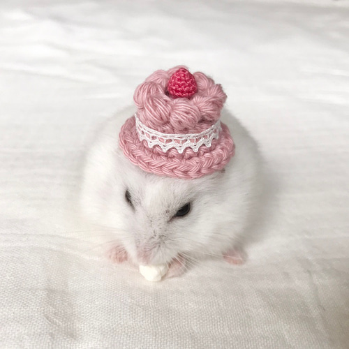 ふんわりケーキハット［くすみピンク］ ハムスター・小動物
