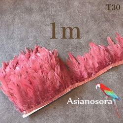 【T30ピンクモカ】1m 羽根 フェザー テープ リボン 鳥の羽根 衣装 1枚目の画像