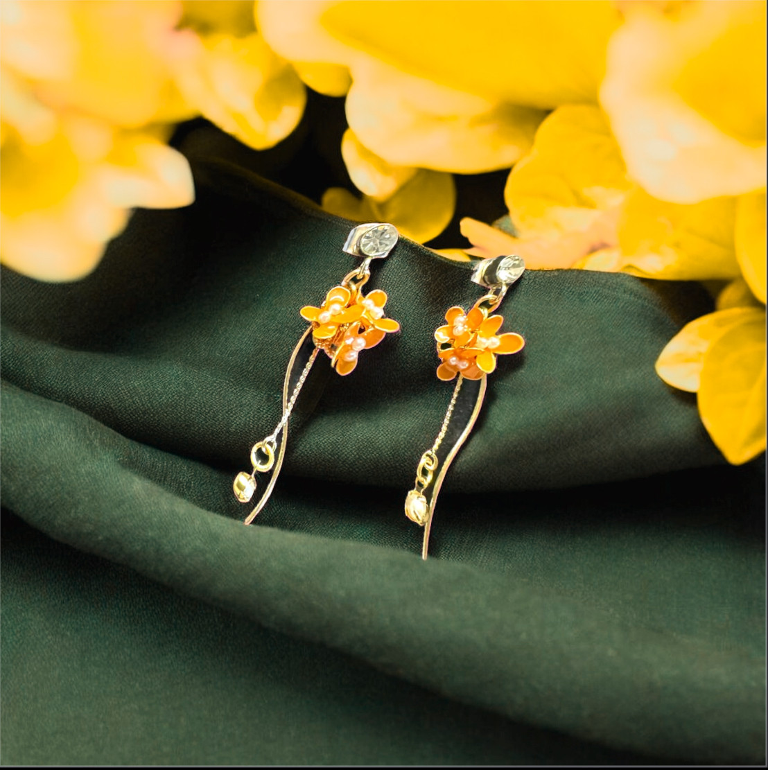 〜 金木犀 〜 秋華 新作 イヤリング ピアス 秋色 ディップアート　ディップジュエリー