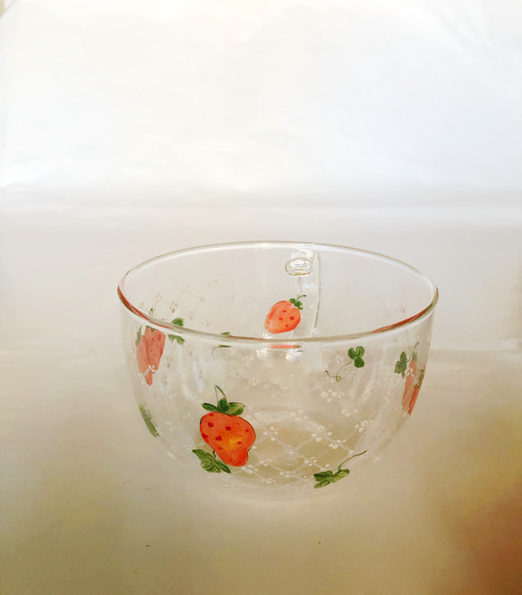 苺とドットレースの片手スープカップ・あたたかいのもOK 6枚目の画像
