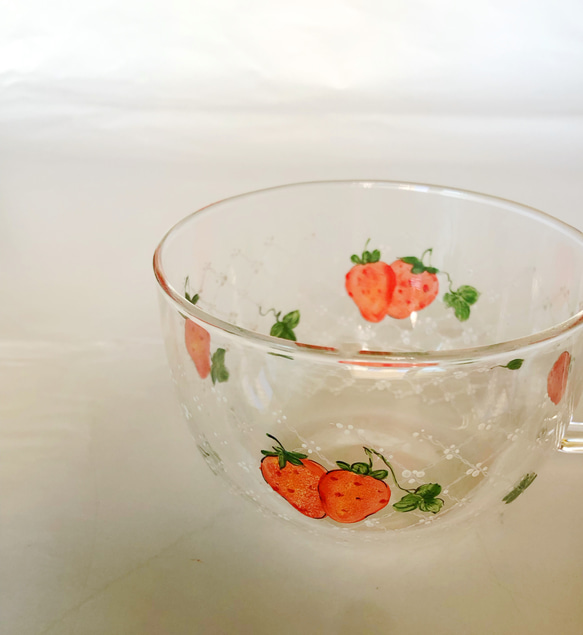 苺とドットレースの片手スープカップ・あたたかいのもOK 5枚目の画像