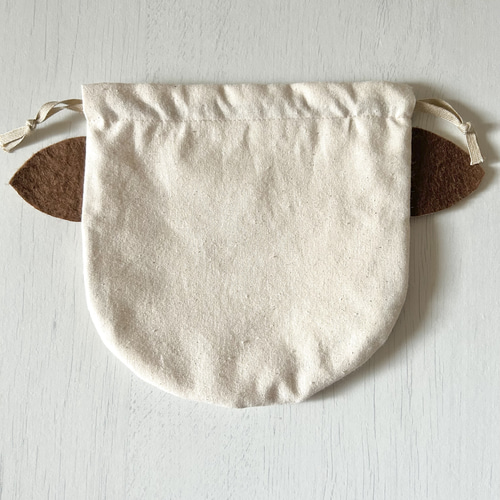 三毛猫ハンドメイド丸い巾着ベージュ