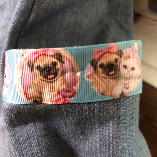 ふわもこトートバッグ♡デニムリメイク くまちゃんチャーム付き✴︎ もこもこ 3D刺繍 くま クマ ドット柄 キャンバストートバッグ