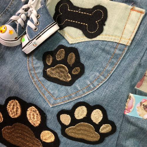 デニム パグちゃん刺繍 2way トートバッグ ショルダーバッグ デニム パグちゃん刺繍 2way トートバッグ ショルダーバッグ