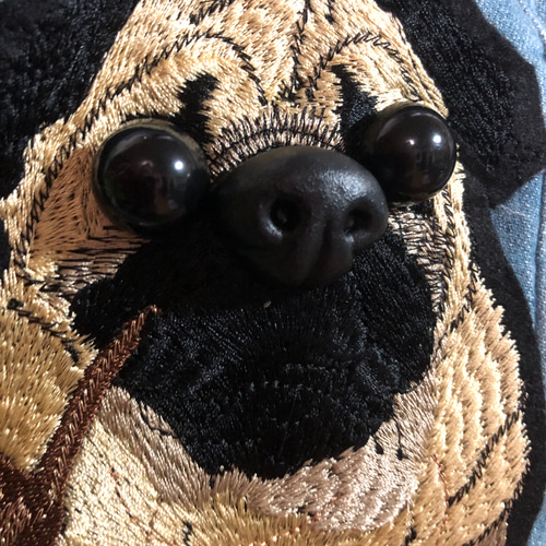 デニム パグちゃん刺繍 2way トートバッグ ショルダーバッグ